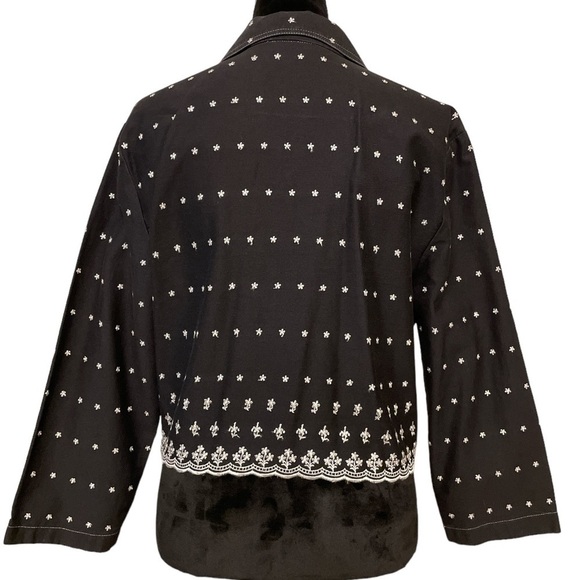 Vintage, PG Collections Ginger Bort, Black Jean Jacket,White Embroidered Flowers - Picture 3 of 7